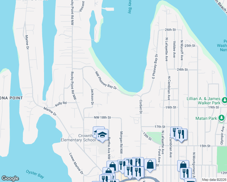 map of restaurants, bars, coffee shops, grocery stores, and more near 3620 Cartier Drive in Bremerton