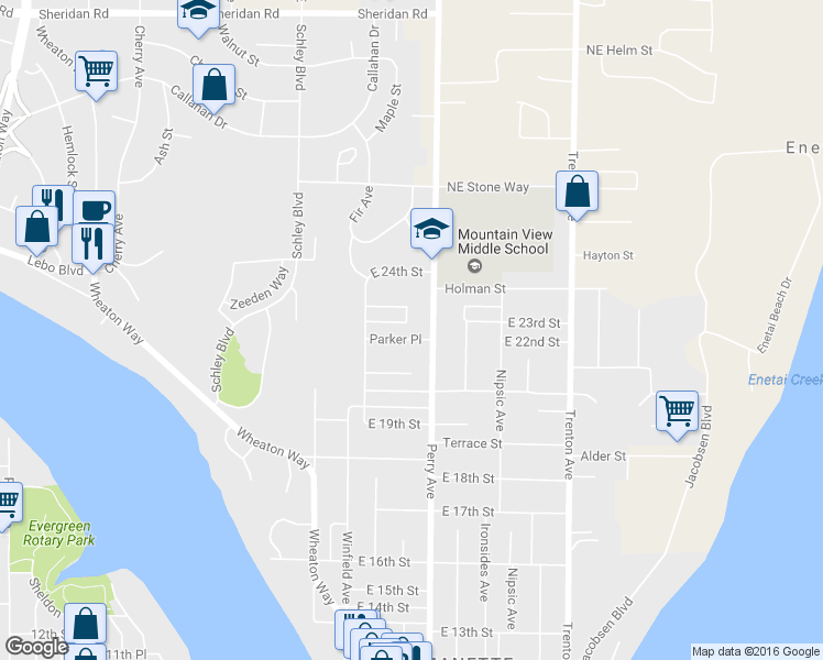 map of restaurants, bars, coffee shops, grocery stores, and more near 2138 Parker Place in Bremerton