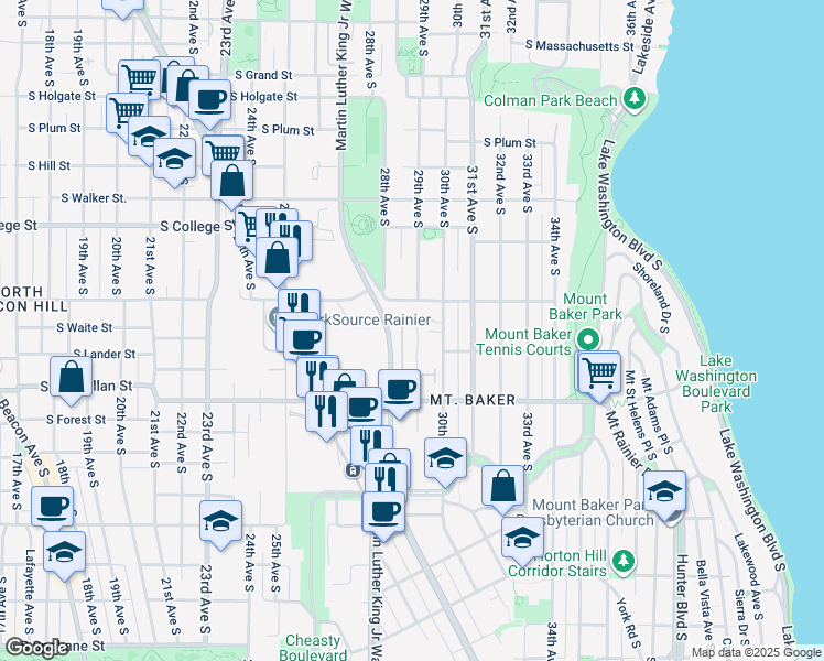 map of restaurants, bars, coffee shops, grocery stores, and more near 2530 29th Avenue South in Seattle