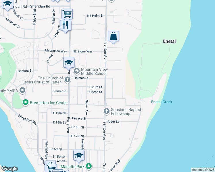 map of restaurants, bars, coffee shops, grocery stores, and more near 2205 Trenton Avenue in Bremerton