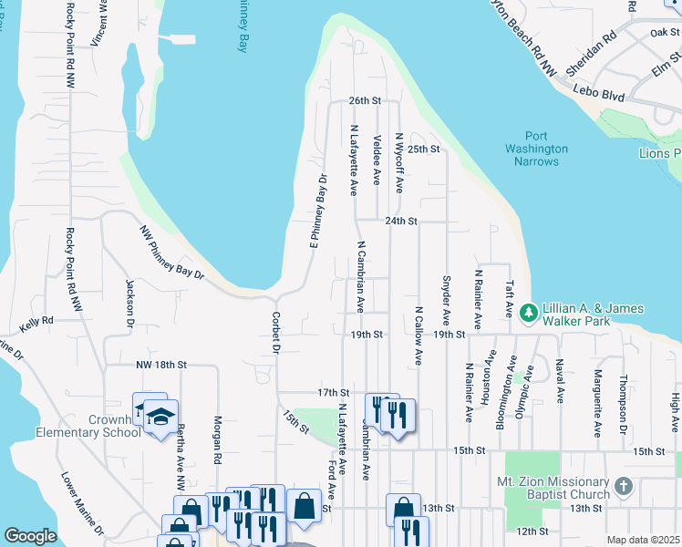 map of restaurants, bars, coffee shops, grocery stores, and more near 2025 North Lafayette Avenue in Bremerton