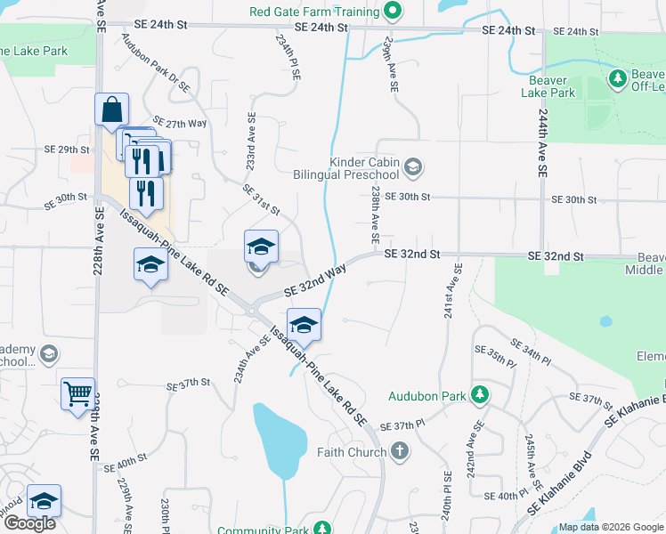 map of restaurants, bars, coffee shops, grocery stores, and more near 23806 Southeast 33rd Street in Issaquah