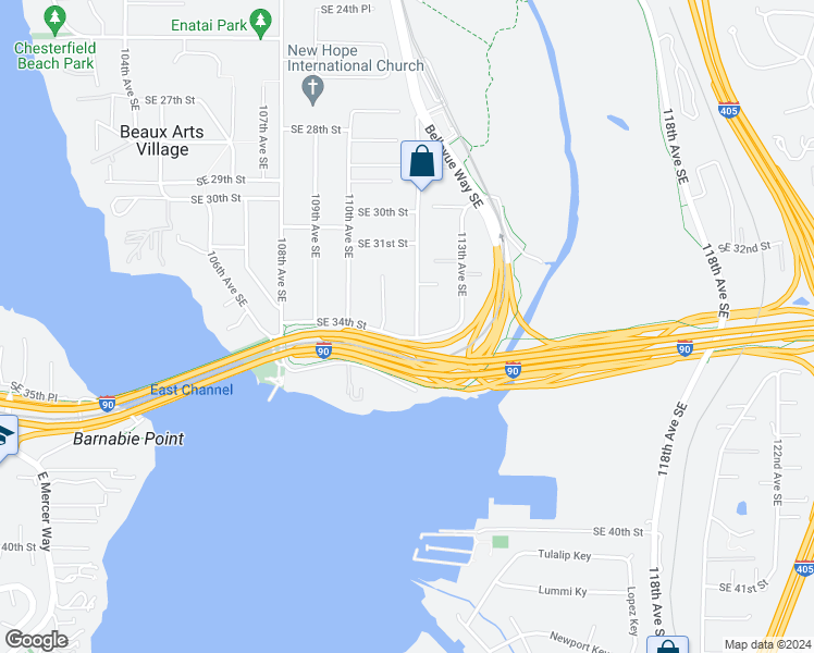 map of restaurants, bars, coffee shops, grocery stores, and more near 3265 112th Avenue Southeast in Bellevue