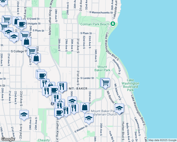 map of restaurants, bars, coffee shops, grocery stores, and more near 2534 33rd Avenue South in Seattle