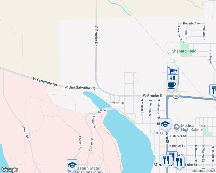 map of restaurants, bars, coffee shops, grocery stores, and more near 724 West 6th Street in Medical Lake