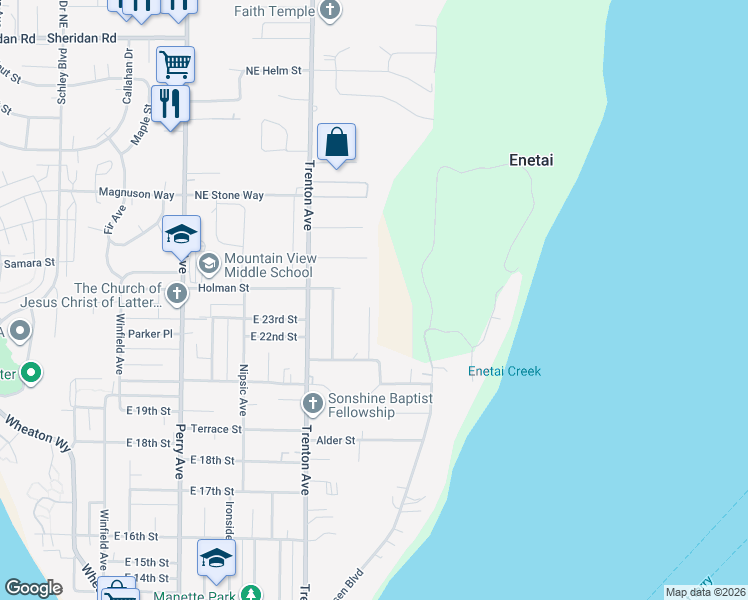 map of restaurants, bars, coffee shops, grocery stores, and more near 2224 Soundview Avenue Northeast in Bremerton