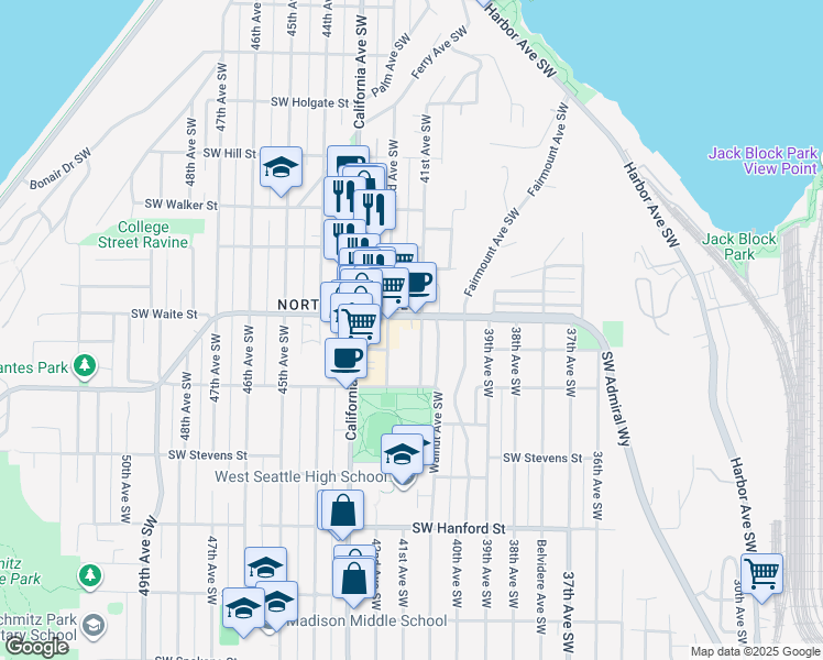 map of restaurants, bars, coffee shops, grocery stores, and more near in Seattle