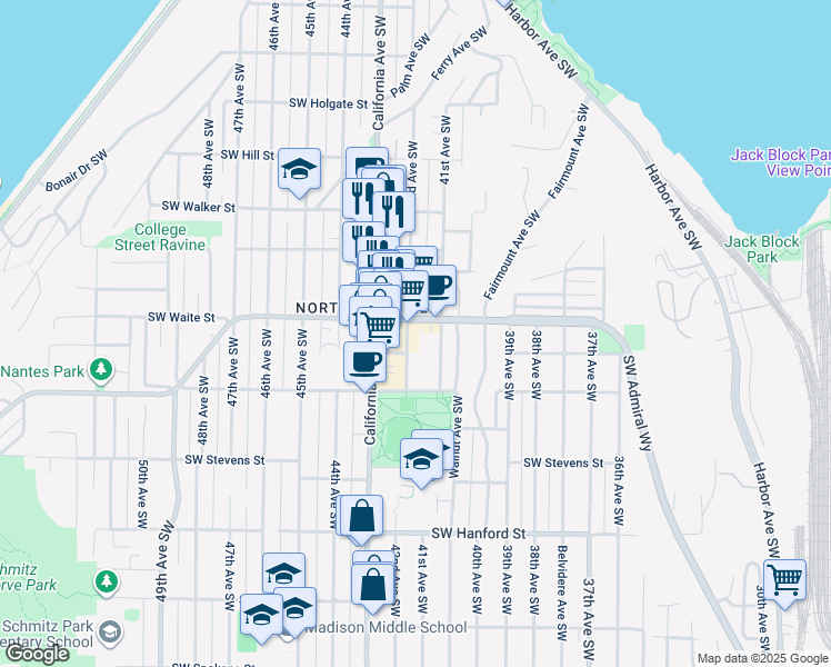 map of restaurants, bars, coffee shops, grocery stores, and more near in Seattle