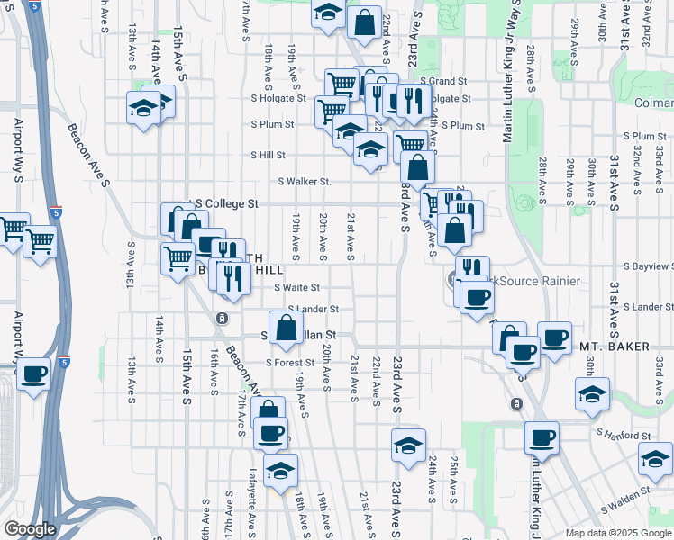 map of restaurants, bars, coffee shops, grocery stores, and more near 2350 21st Avenue South in Seattle