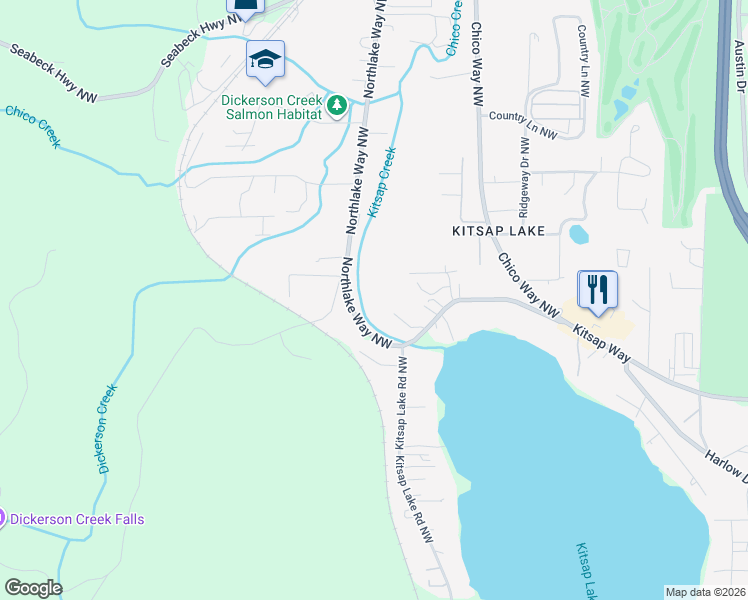 map of restaurants, bars, coffee shops, grocery stores, and more near 1914 Northlake Way Northwest in Bremerton