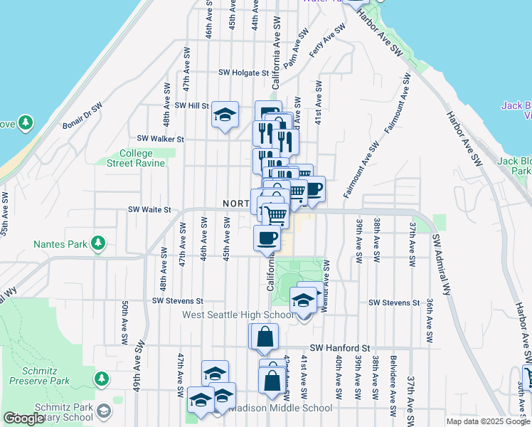map of restaurants, bars, coffee shops, grocery stores, and more near in Seattle
