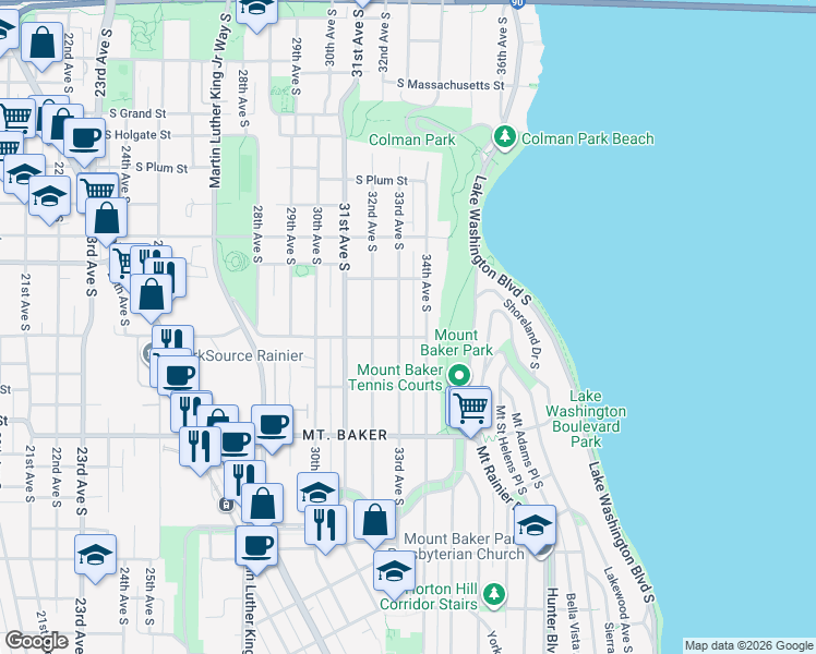 map of restaurants, bars, coffee shops, grocery stores, and more near 2332 33rd Avenue South in Seattle