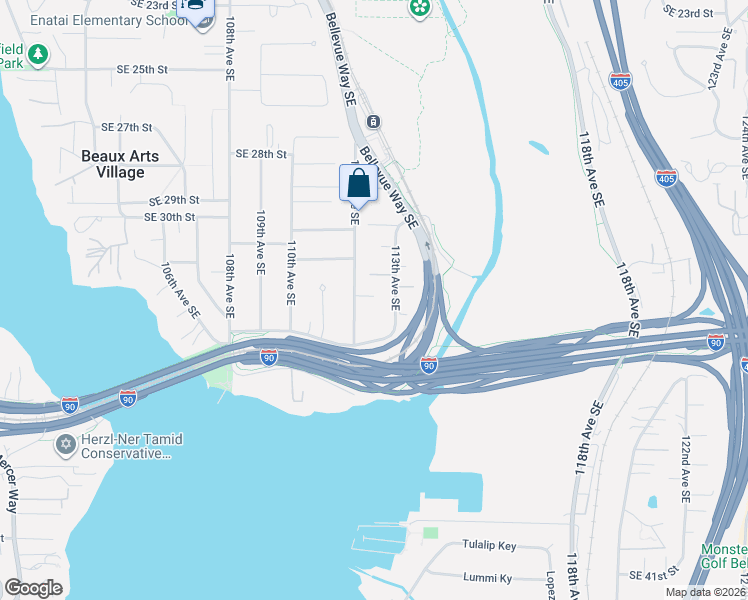 map of restaurants, bars, coffee shops, grocery stores, and more near 3232 112th Avenue Southeast in Bellevue