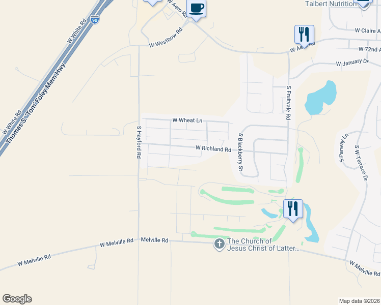 map of restaurants, bars, coffee shops, grocery stores, and more near 10452 West Richland Road in Cheney