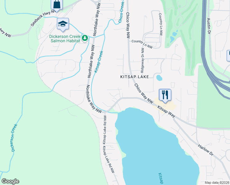 map of restaurants, bars, coffee shops, grocery stores, and more near 1622 Northlake Way Northwest in Bremerton