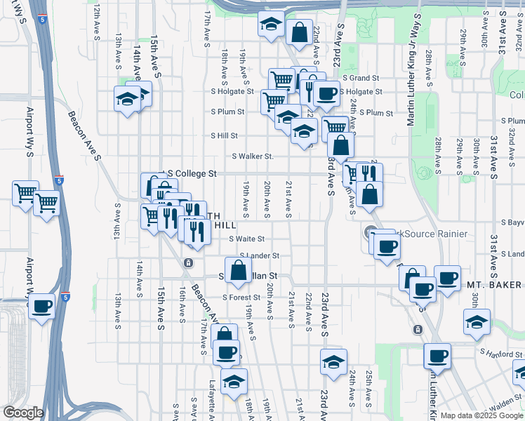 map of restaurants, bars, coffee shops, grocery stores, and more near 2351 20th Avenue South in Seattle