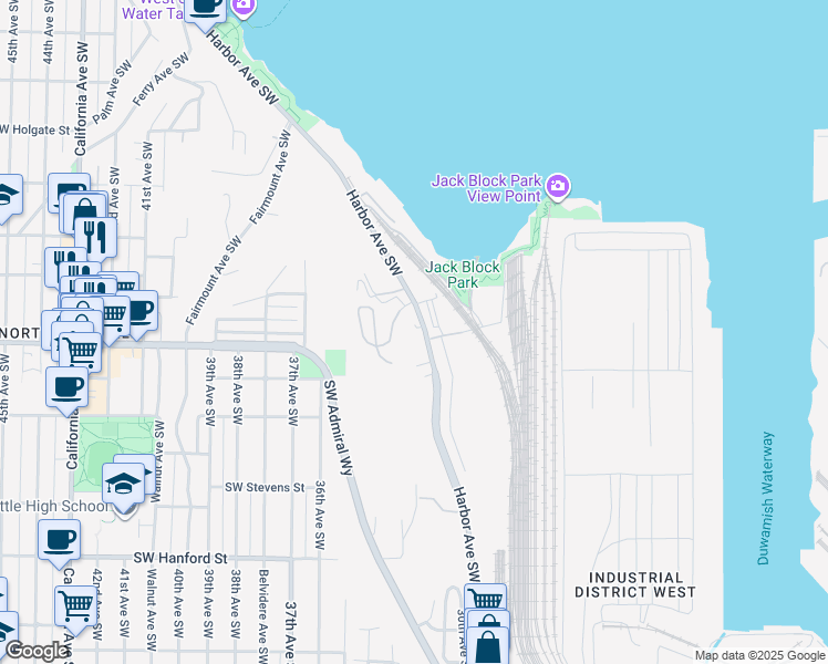 map of restaurants, bars, coffee shops, grocery stores, and more near in Seattle