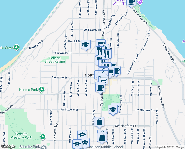 map of restaurants, bars, coffee shops, grocery stores, and more near in Seattle