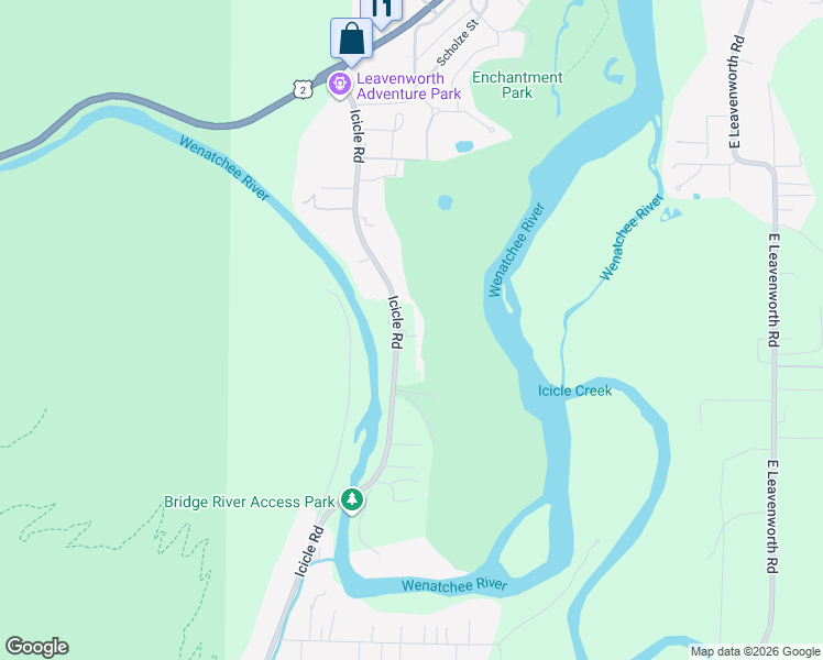 map of restaurants, bars, coffee shops, grocery stores, and more near 9031 Icicle Road in Leavenworth