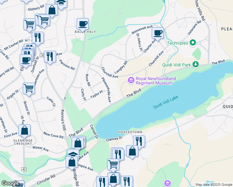 map of restaurants, bars, coffee shops, grocery stores, and more near 5 Florizel Place in St. John's