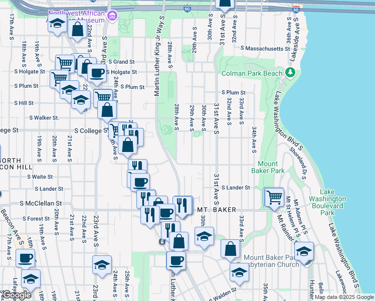 map of restaurants, bars, coffee shops, grocery stores, and more near 2346 29th Avenue South in Seattle