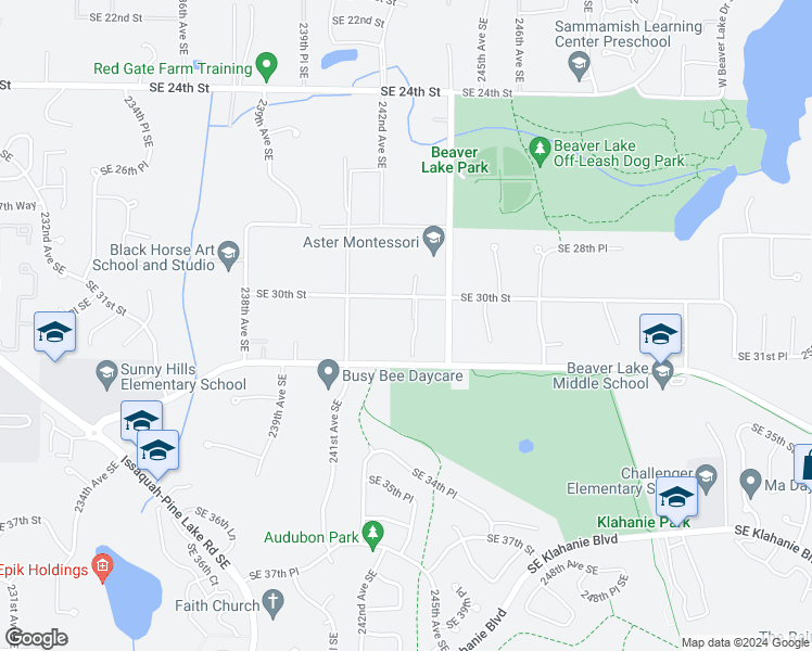 map of restaurants, bars, coffee shops, grocery stores, and more near 3023 243rd Avenue Southeast in Sammamish