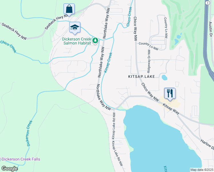 map of restaurants, bars, coffee shops, grocery stores, and more near 2106 Northlake Way Northwest in Bremerton