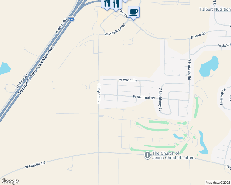 map of restaurants, bars, coffee shops, grocery stores, and more near 10418 W Salmonberry Rd in Cheney