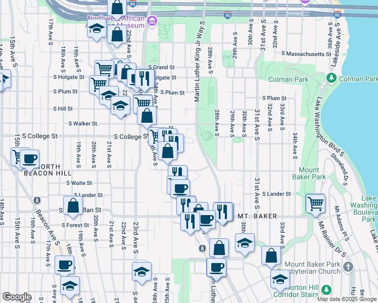 map of restaurants, bars, coffee shops, grocery stores, and more near in Seattle