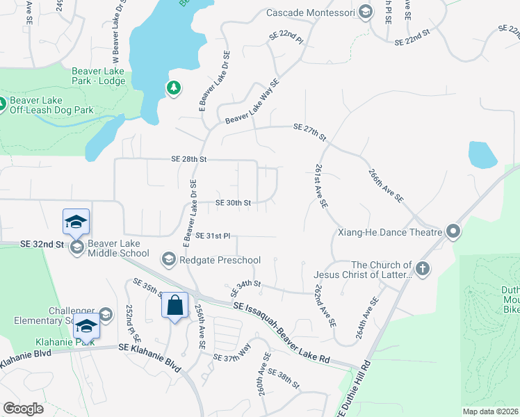 map of restaurants, bars, coffee shops, grocery stores, and more near 25761 Southeast 30th Street in Sammamish