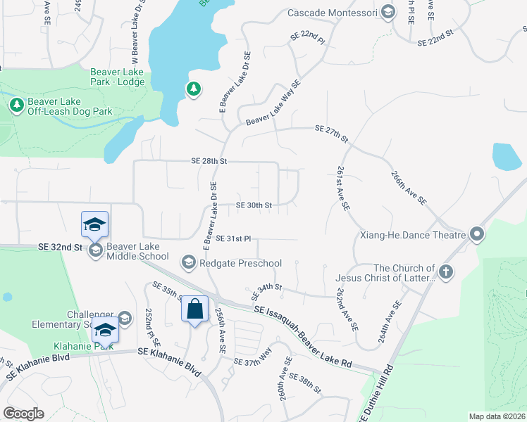 map of restaurants, bars, coffee shops, grocery stores, and more near 25761 Southeast 30th Street in Sammamish