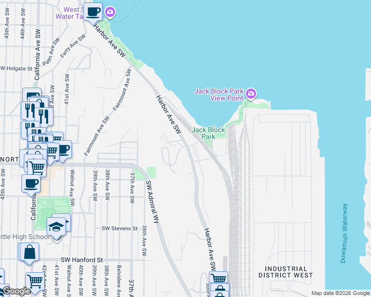 map of restaurants, bars, coffee shops, grocery stores, and more near in Seattle