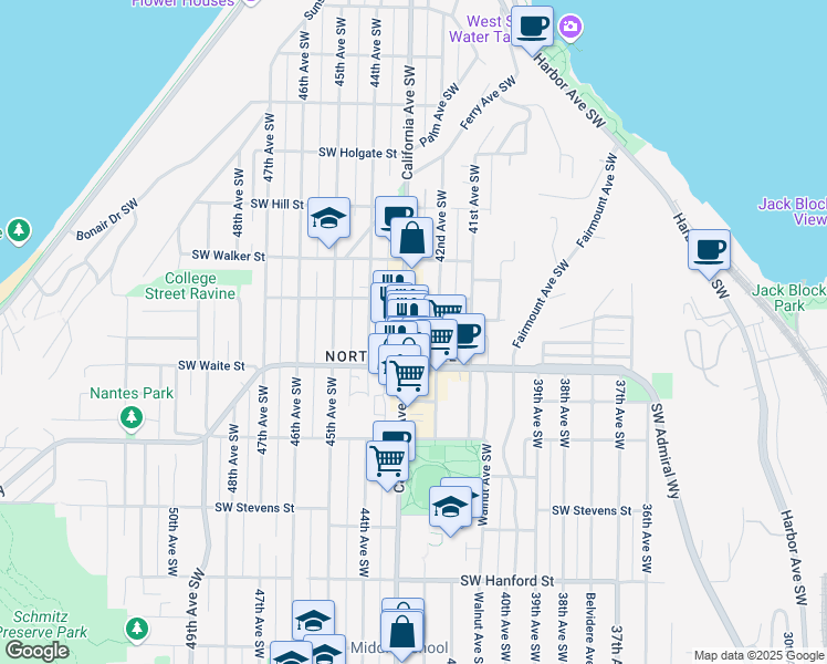 map of restaurants, bars, coffee shops, grocery stores, and more near in Seattle
