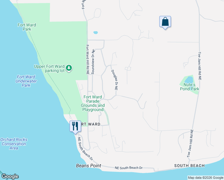 map of restaurants, bars, coffee shops, grocery stores, and more near 9767 Hilltop Drive Northeast in Bainbridge Island