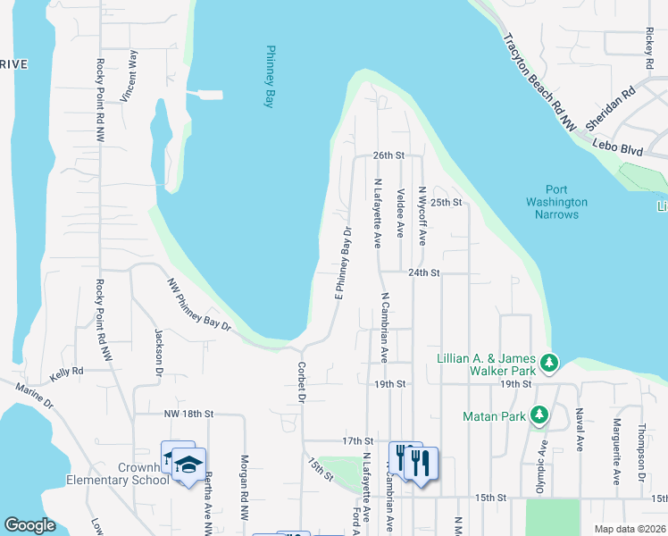 map of restaurants, bars, coffee shops, grocery stores, and more near 2149 East Phinney Bay Drive in Bremerton