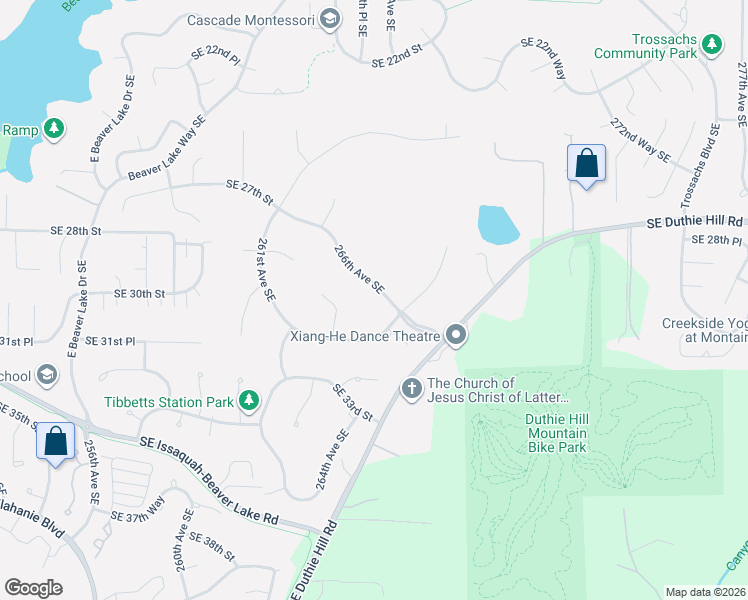 map of restaurants, bars, coffee shops, grocery stores, and more near 2917 266th Avenue Southeast in Sammamish