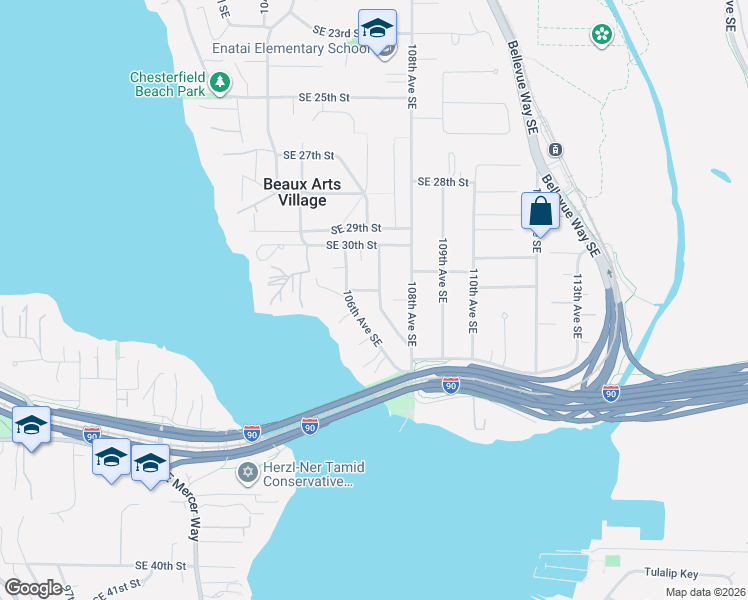 map of restaurants, bars, coffee shops, grocery stores, and more near 3207 107th Avenue Southeast in Bellevue