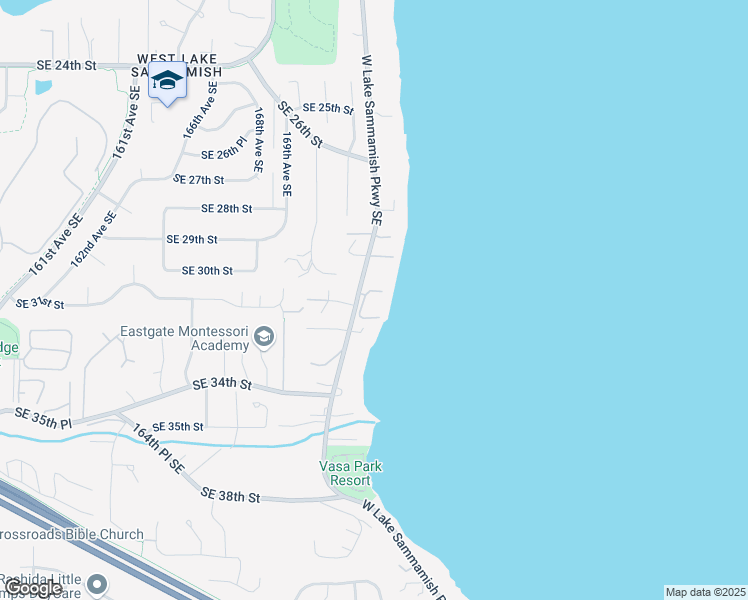 map of restaurants, bars, coffee shops, grocery stores, and more near 3204 West Lake Sammamish Parkway Southeast in Bellevue
