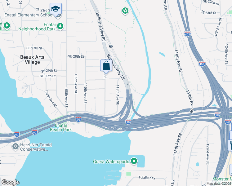 map of restaurants, bars, coffee shops, grocery stores, and more near 3211 113th Avenue Southeast in Bellevue