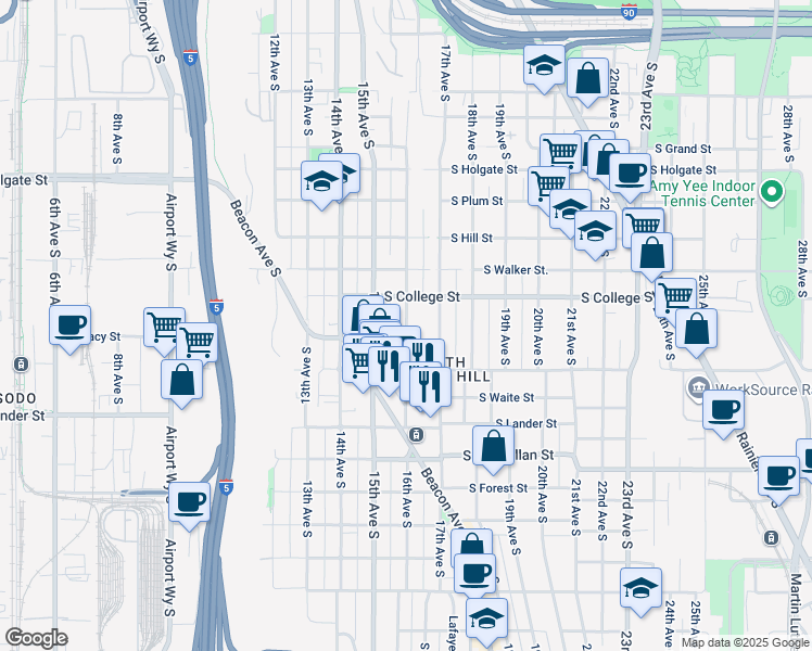 map of restaurants, bars, coffee shops, grocery stores, and more near in Seattle