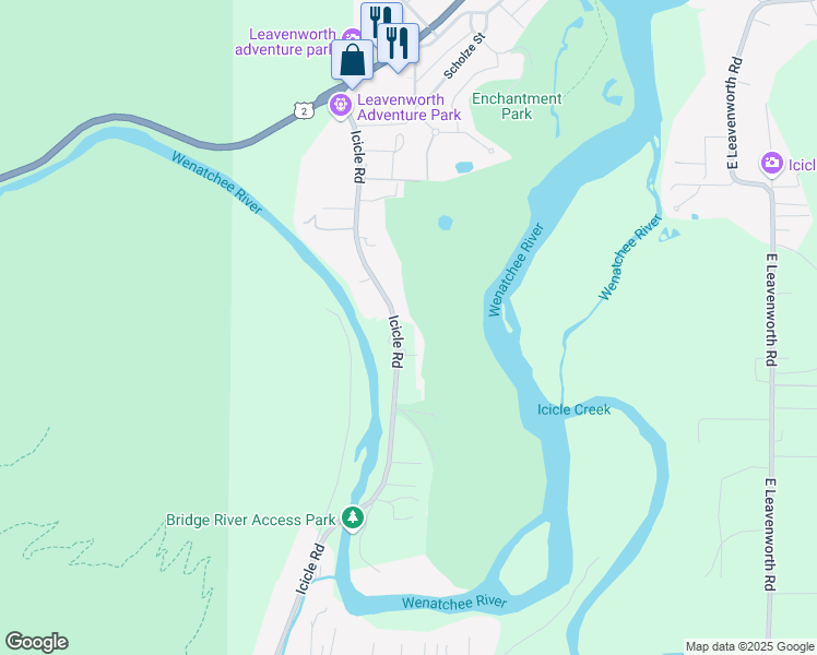 map of restaurants, bars, coffee shops, grocery stores, and more near 9125 Icicle Road in Leavenworth