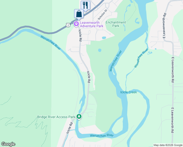 map of restaurants, bars, coffee shops, grocery stores, and more near 9125 Icicle Road in Leavenworth