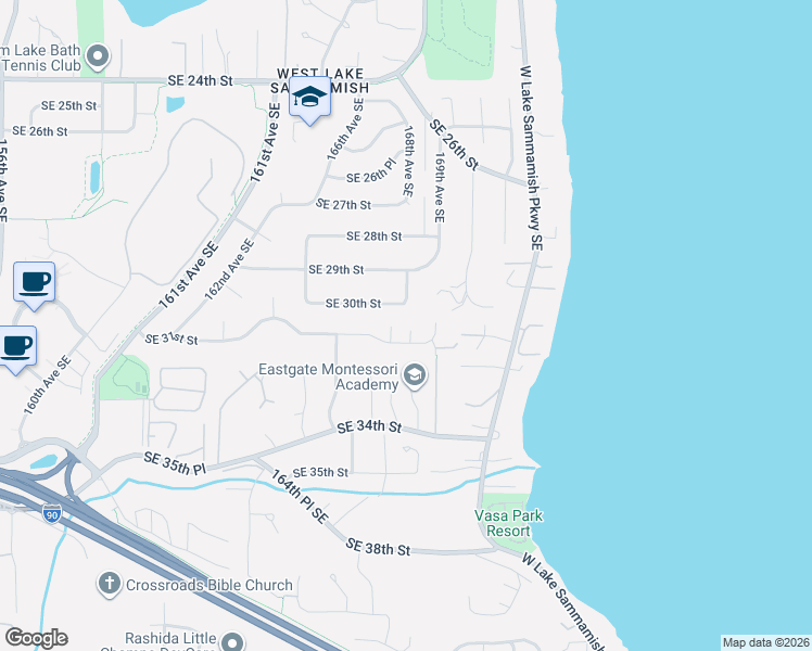 map of restaurants, bars, coffee shops, grocery stores, and more near 16712 Southeast 31st Street in Bellevue