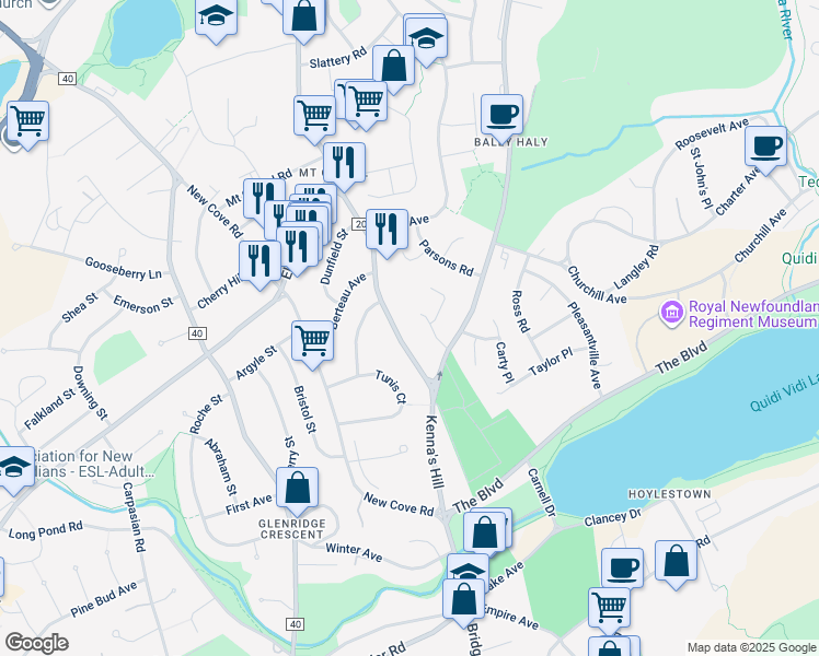 map of restaurants, bars, coffee shops, grocery stores, and more near 22 A Torbay Road in St. John's