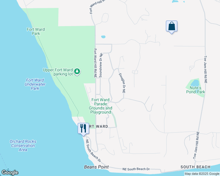 map of restaurants, bars, coffee shops, grocery stores, and more near Belfair Avenue Northeast in Bainbridge Island