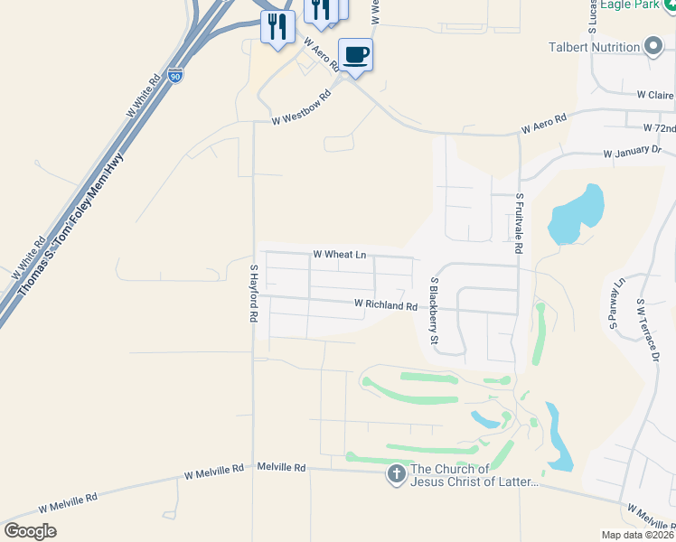 map of restaurants, bars, coffee shops, grocery stores, and more near West Barley Lane in Spokane County