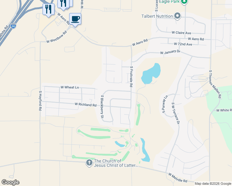 map of restaurants, bars, coffee shops, grocery stores, and more near 10030 West Barberry Road in Cheney