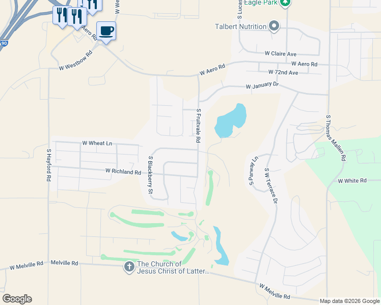 map of restaurants, bars, coffee shops, grocery stores, and more near 10002 West Barberry Avenue in Cheney