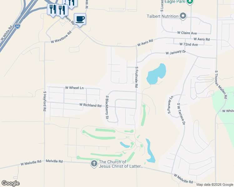 map of restaurants, bars, coffee shops, grocery stores, and more near 7704 South Blackberry Street in Cheney