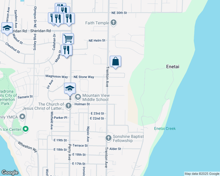 map of restaurants, bars, coffee shops, grocery stores, and more near 2403 Trenton Avenue in Bremerton